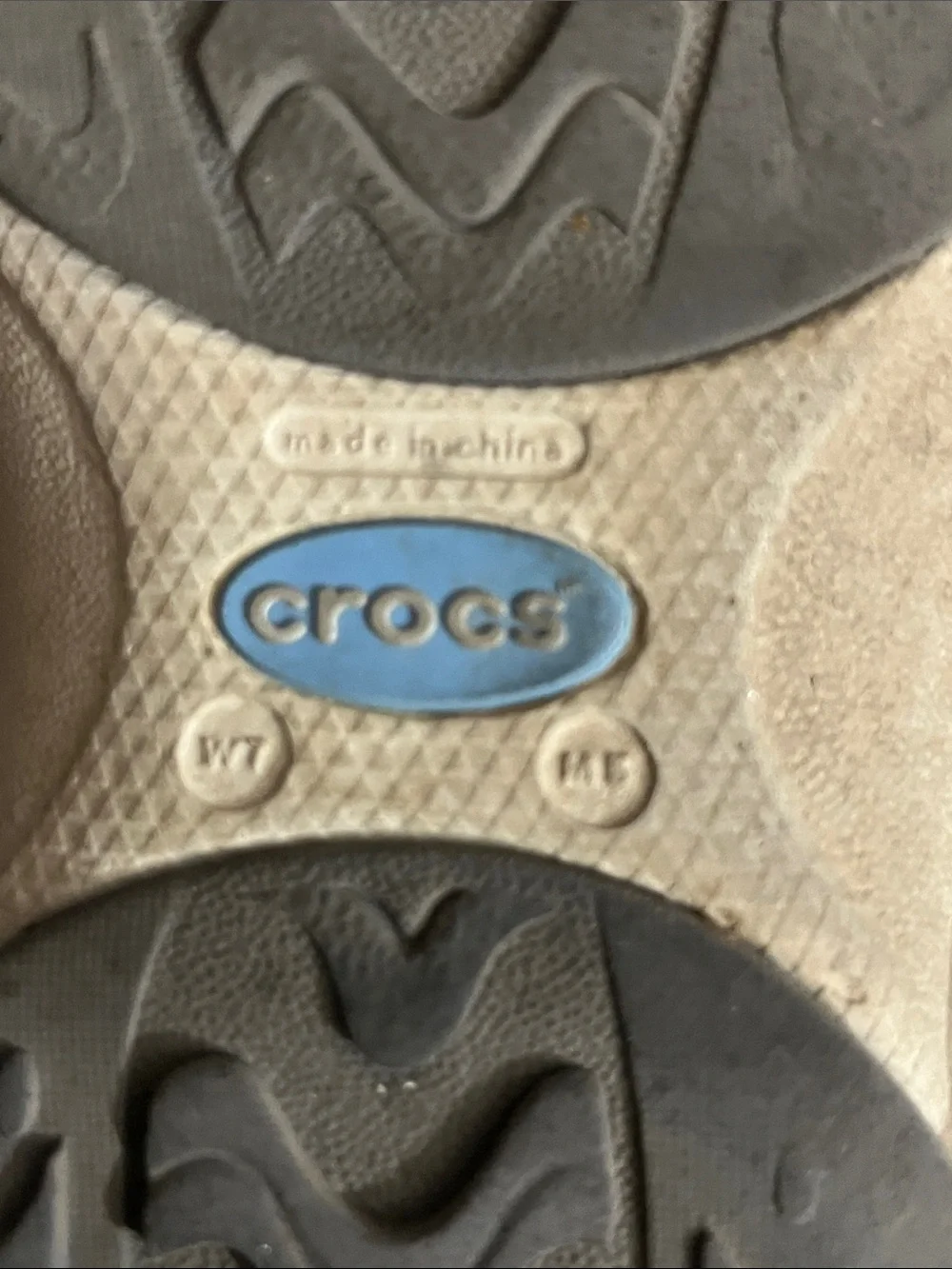 CROCS Beige Water Shoes with Light Blue Accents